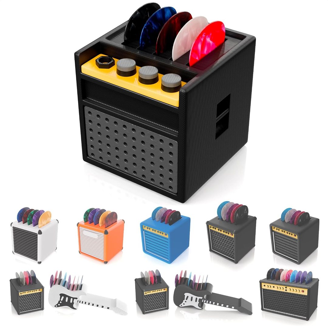 Guitar Pick Holder Box for 5 Picks, Mini Amp Display, Black 2 in, view 2