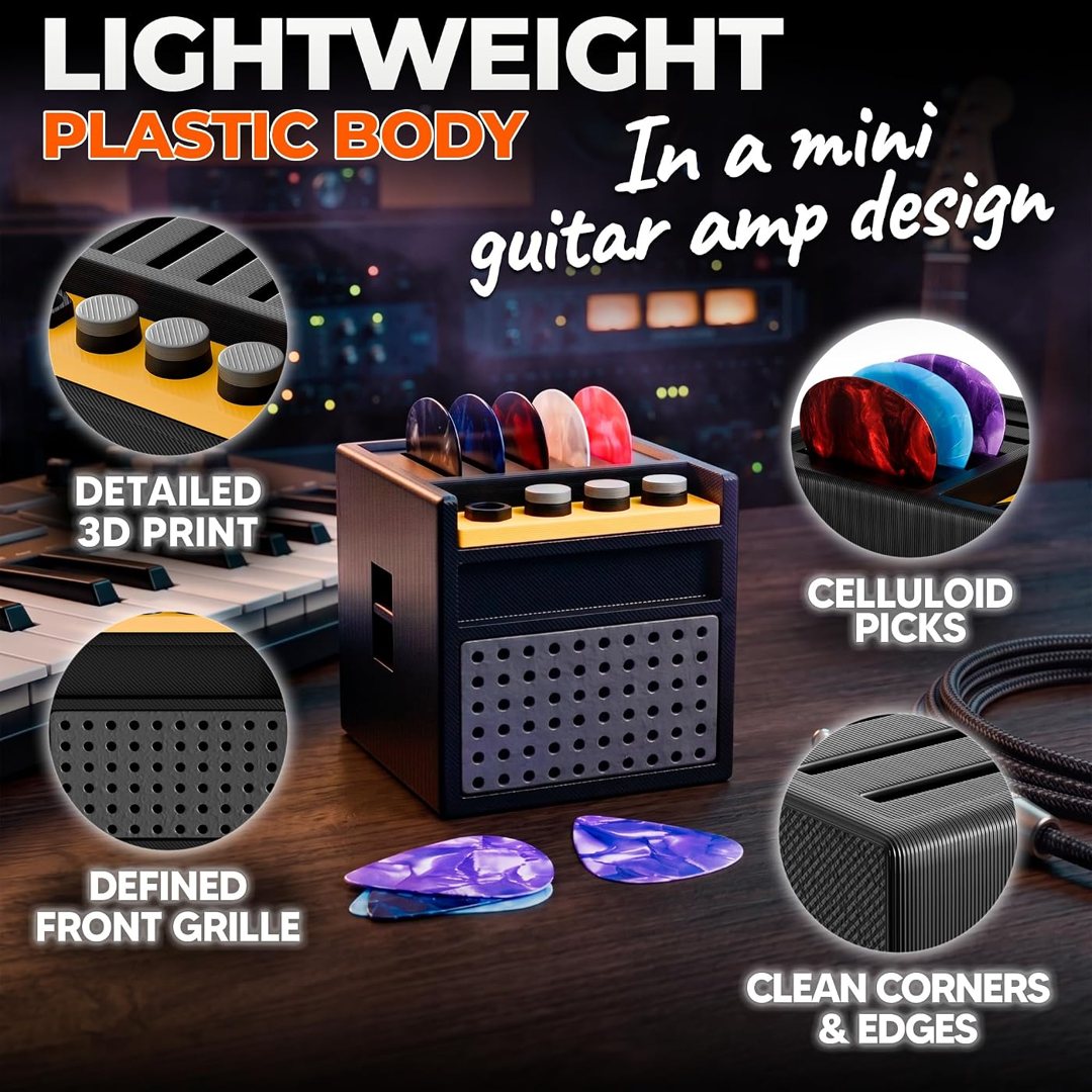 Guitar Pick Holder Box for 5 Picks, Mini Amp Display, Black 2 in, view 4