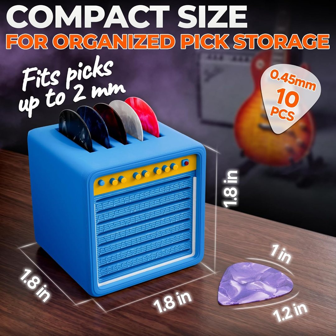 Guitar Pick Holder Case, Mini Amp Display, Blue, 1.8 in, 5 Slots, view 3
