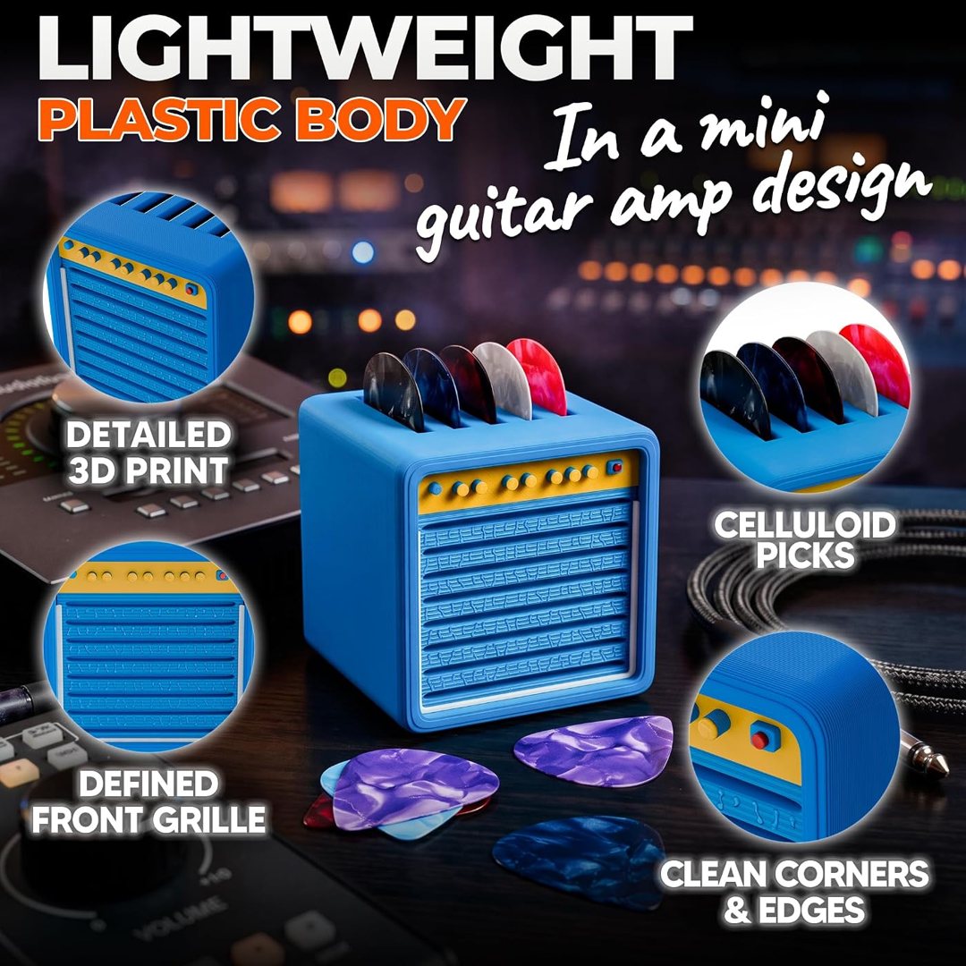 Guitar Pick Holder Case, Mini Amp Display, Blue, 1.8 in, 5 Slots, view 4