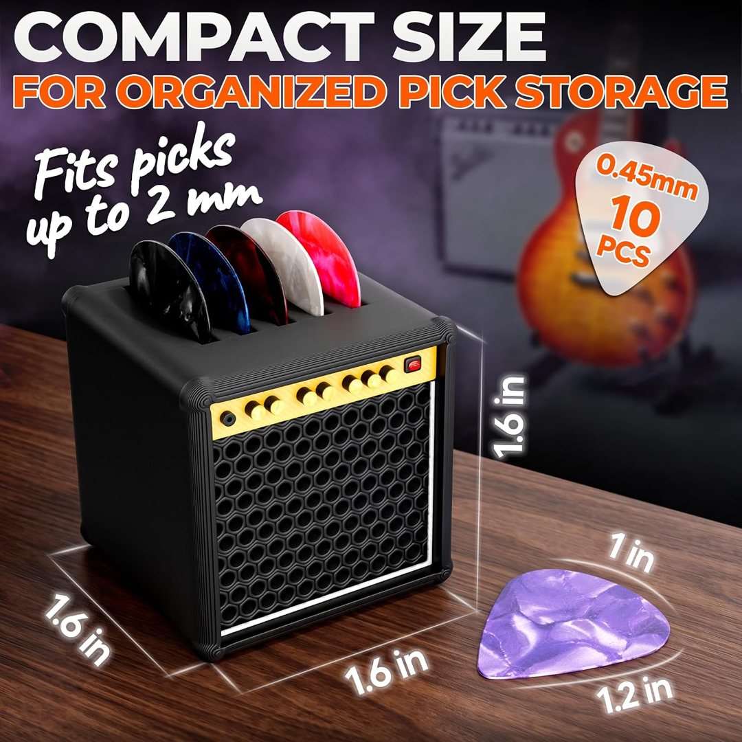 Guitar Pick Holder Case, Mini Amp Storage, Black, 1.6 in, 5 Slots, view 3