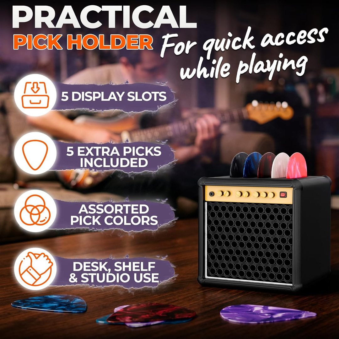 Guitar Pick Holder Case, Mini Amp Storage, Black, 1.6 in, 5 Slots, view 5