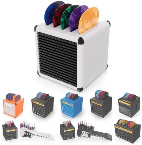 Guitar Pick Holder Storage Box, Mini Amp Display, White, 5 Slots