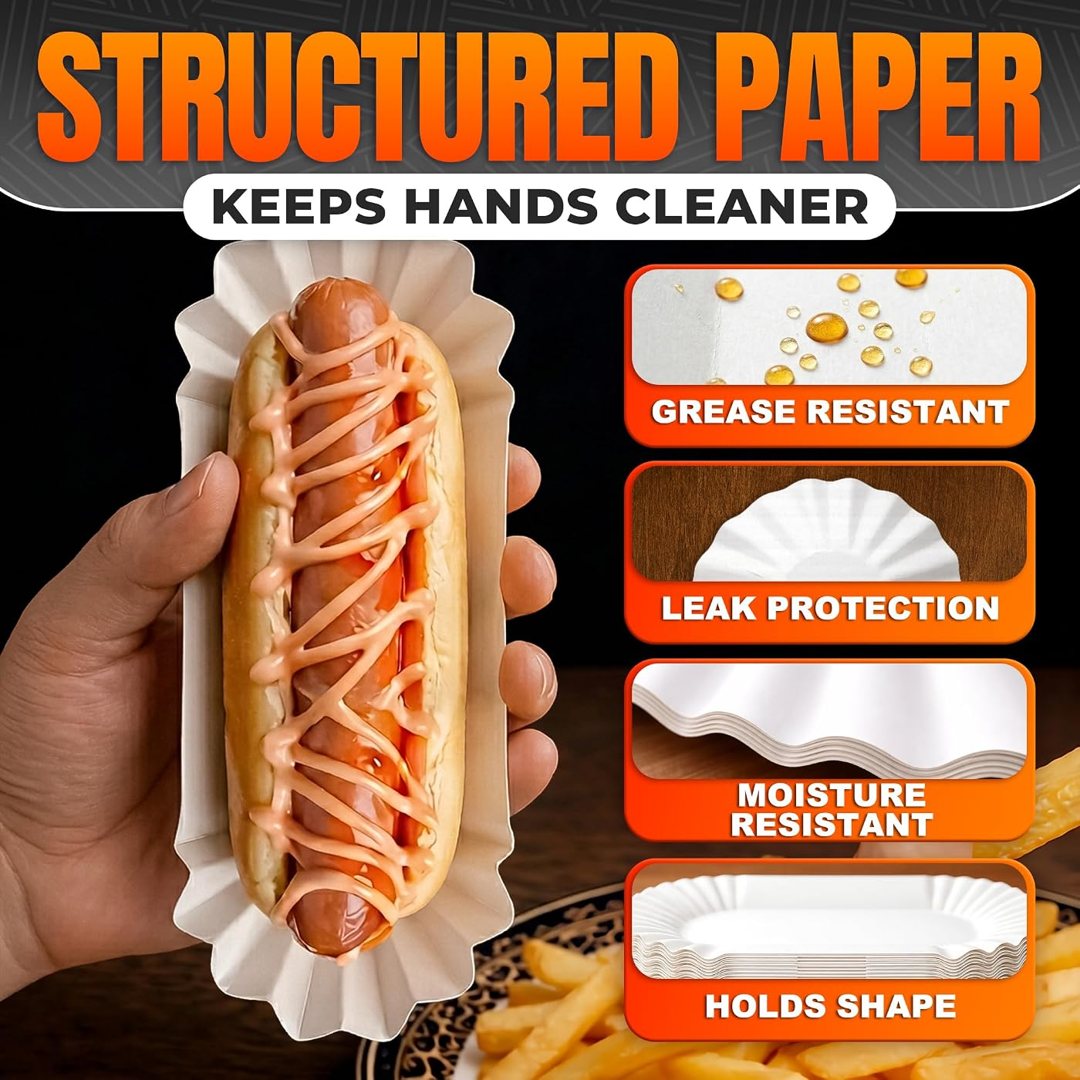 Paper Hot Dog Trays Disposable 50 Pcs, 8 Inch Hot Dog Boats, Hotdog Ho, view 4