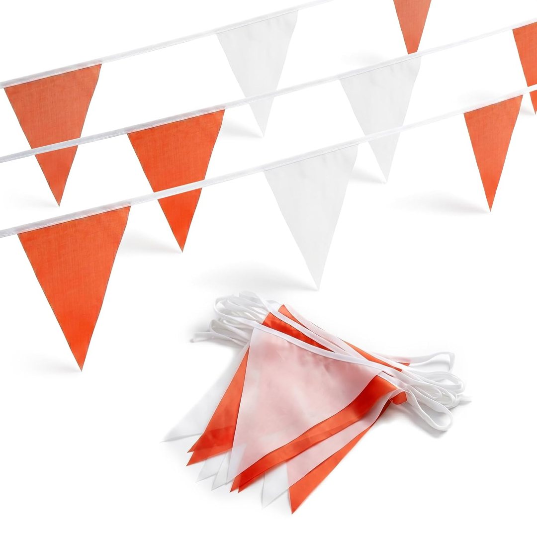 Pennant Banner Flags 100 Feet, Red and White Triangle Party String, view 2