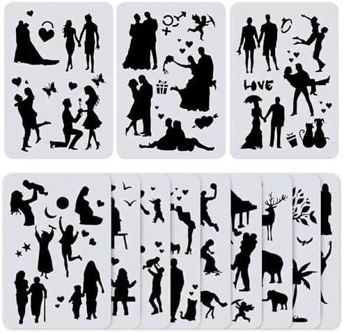 People Silhouette Stencils 12 Pcs, Large Reusable Painting Templates