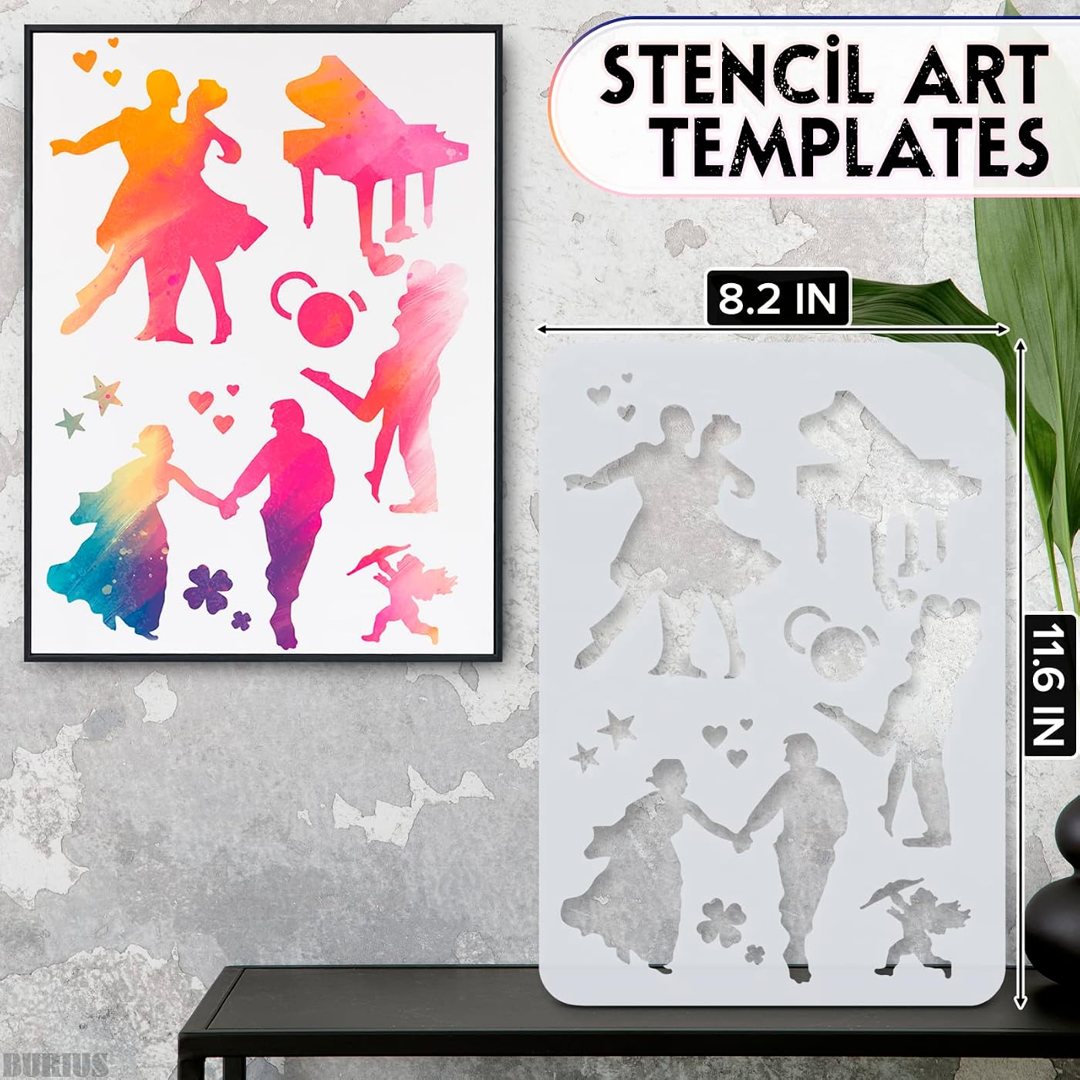 People Silhouette Stencils 12 Pcs, Large Reusable Painting Templates, view 3