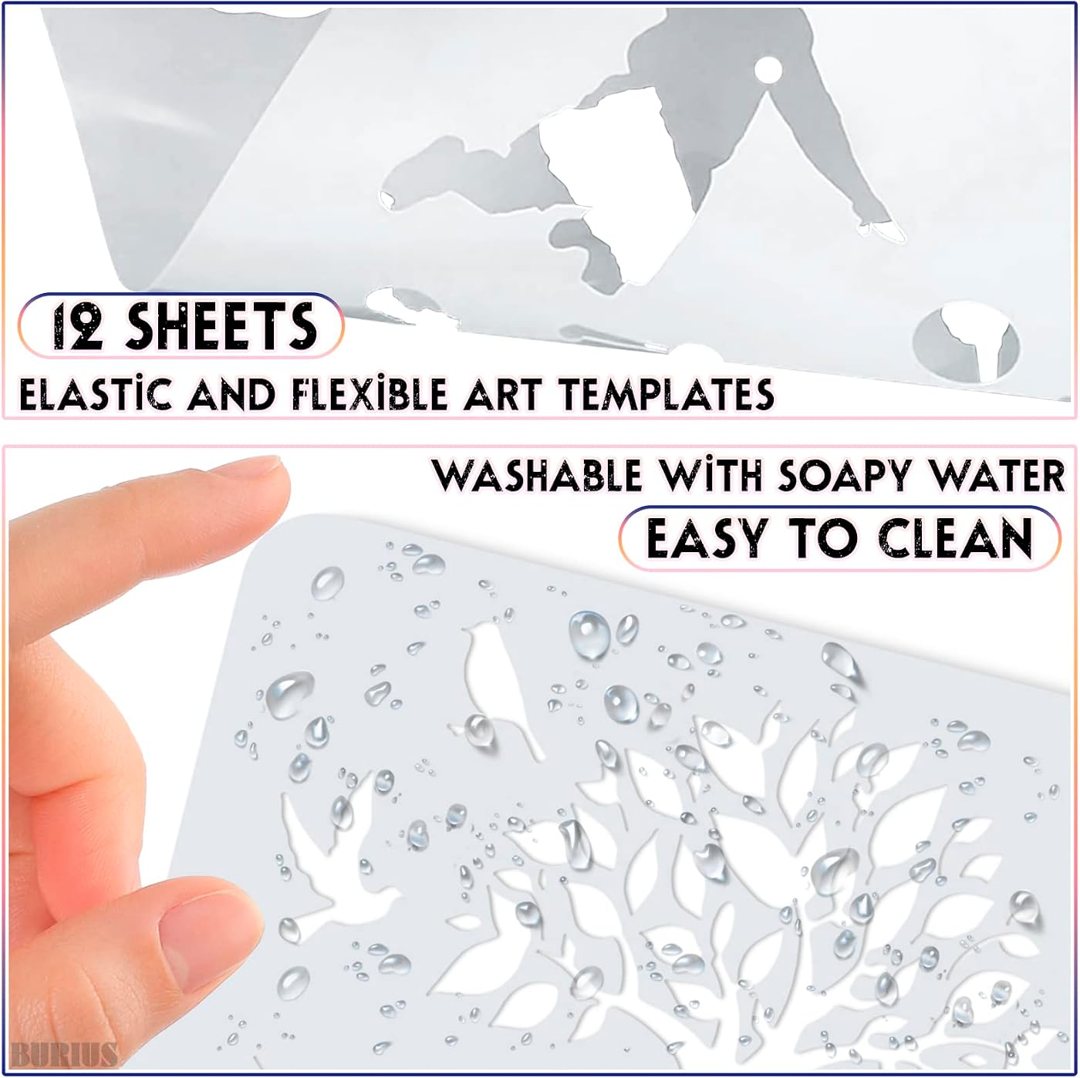 People Silhouette Stencils 12 Pcs, Large Reusable Painting Templates, view 4