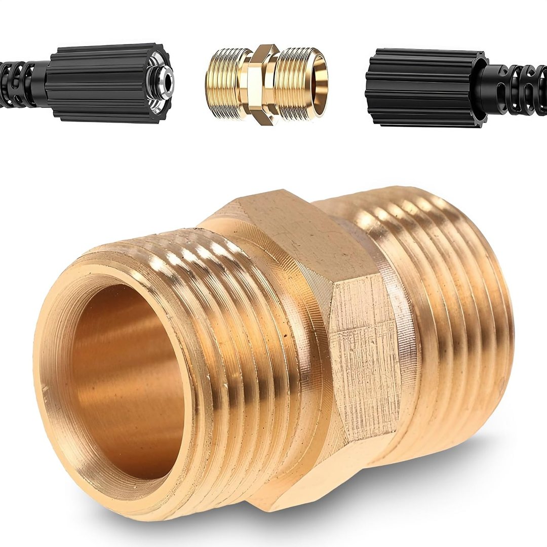 Pressure Washer Hose Coupler M22 14mm, Heavy-Duty Brass, 4500 PSI, view 2