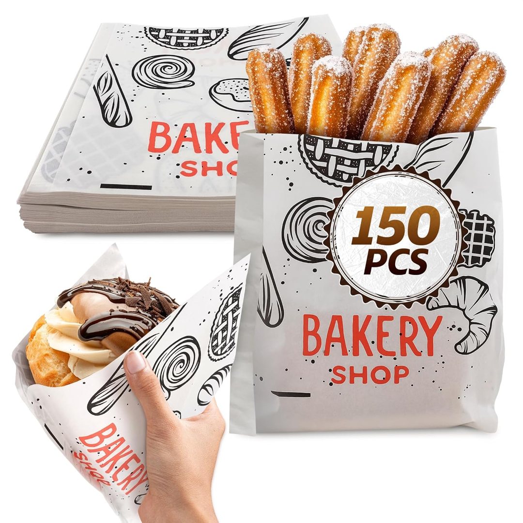 Printed Wax Paper Sandwich Bags 150 Pcs, 5.71 x 5.91 In Pretzel Bags, view 2