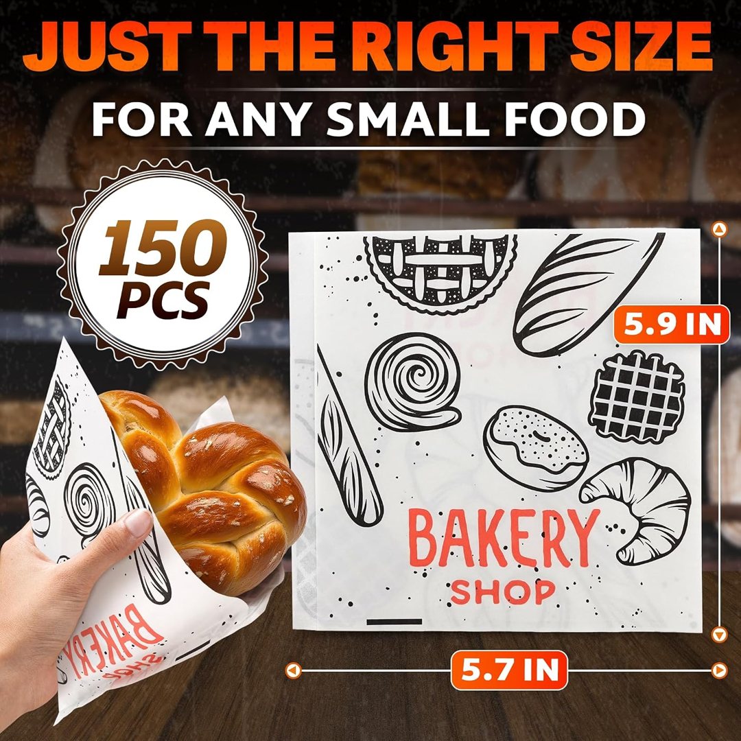 Printed Wax Paper Sandwich Bags 150 Pcs, 5.71 x 5.91 In Pretzel Bags, view 3