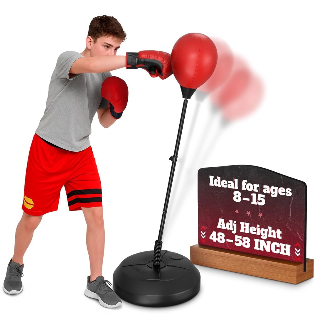 Punching Bag with Stand, Red Boxing Bag 48 to 58 In, Gloves, Pump, view 2