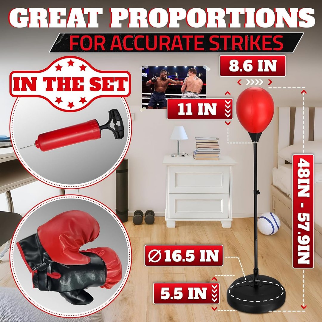 Punching Bag with Stand, Red Boxing Bag 48 to 58 In, Gloves, Pump, view 3