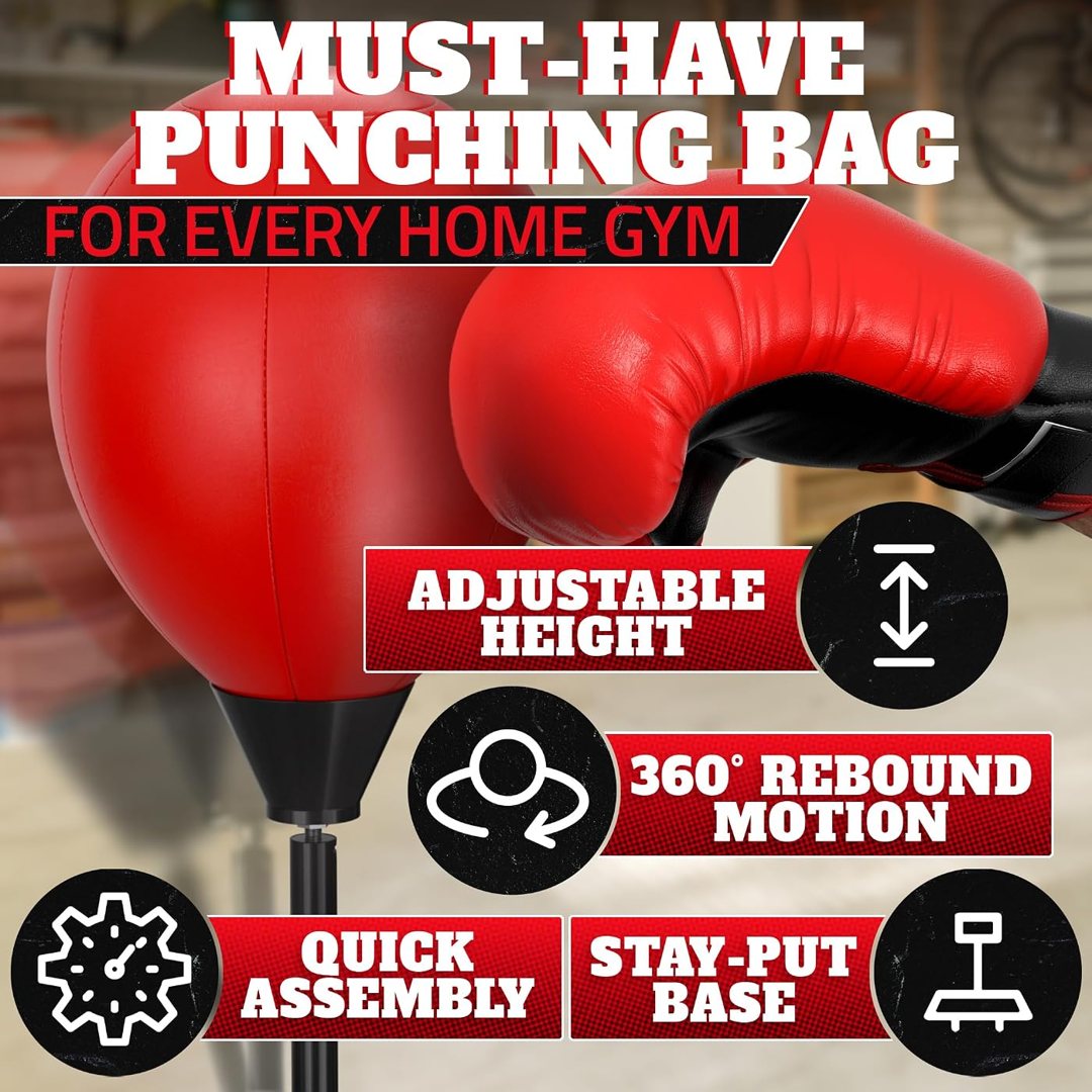 Punching Bag with Stand, Red Boxing Bag 48 to 58 In, Gloves, Pump, view 5