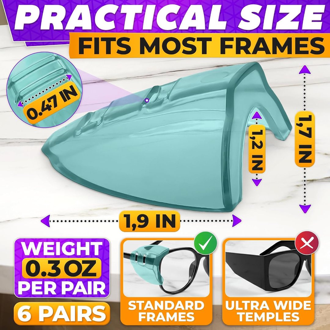 Safety Glasses Side Shields, 6 Pcs Clip On, Fits Most Frames (Green), view 3