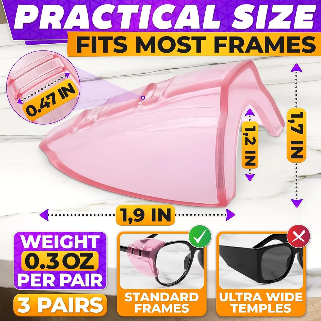 Side Shields for Glasses 3 Pcs, Pink Transparent Clip-On Eye Guards, view 3