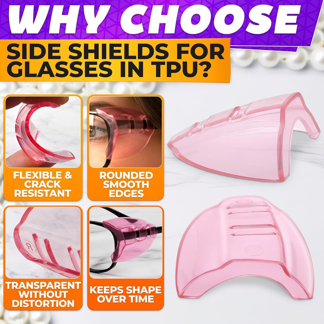 Side Shields for Glasses 3 Pcs, Pink Transparent Clip-On Eye Guards, view 4