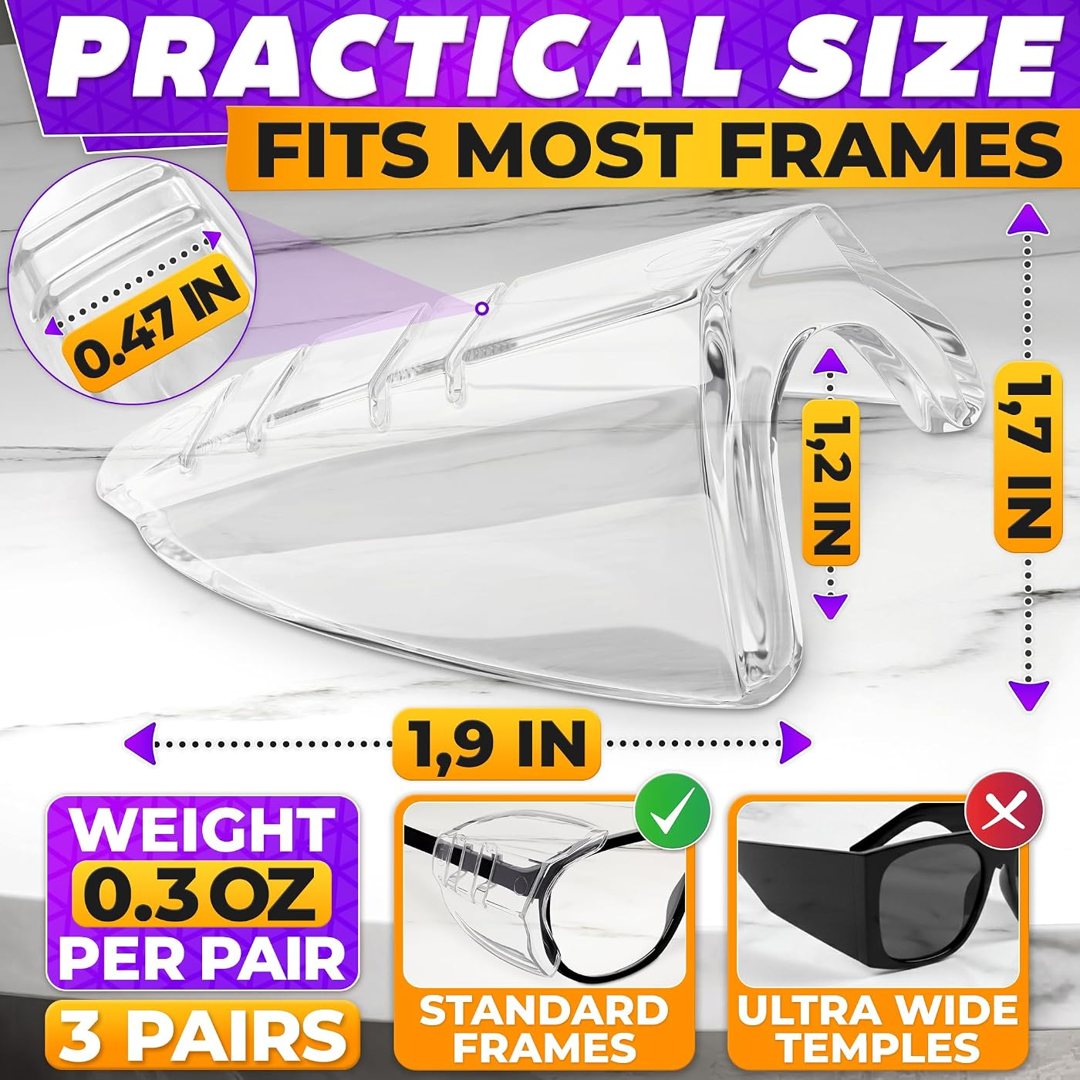 Side Shields for Glasses, 3 Pcs Slim Clip-On Eye Protectors (Clear), view 3