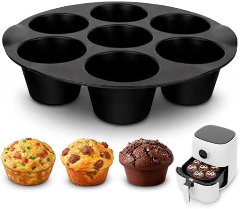 Silicone Muffin Pan, Non-Stick Cupcake Mold for Air Fryer, 7 Cups