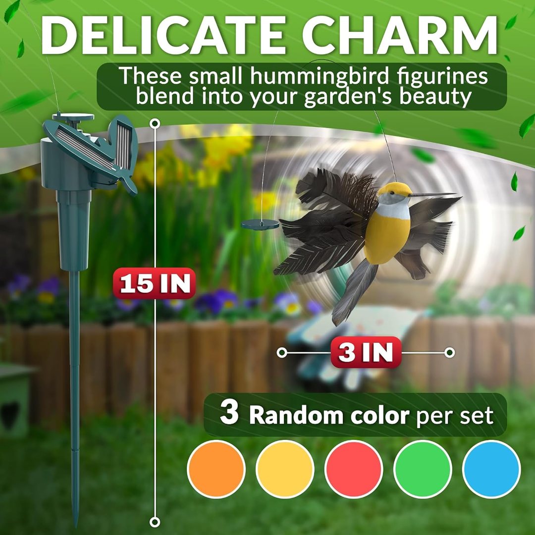Solar Hummingbird Garden Stakes 3 Pcs, Fluttering Yard Decorations, view 3