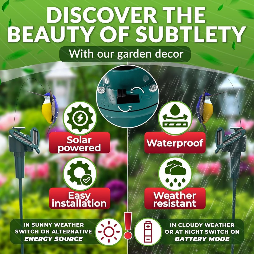 Solar Hummingbird Garden Stakes 3 Pcs, Fluttering Yard Decorations, view 5