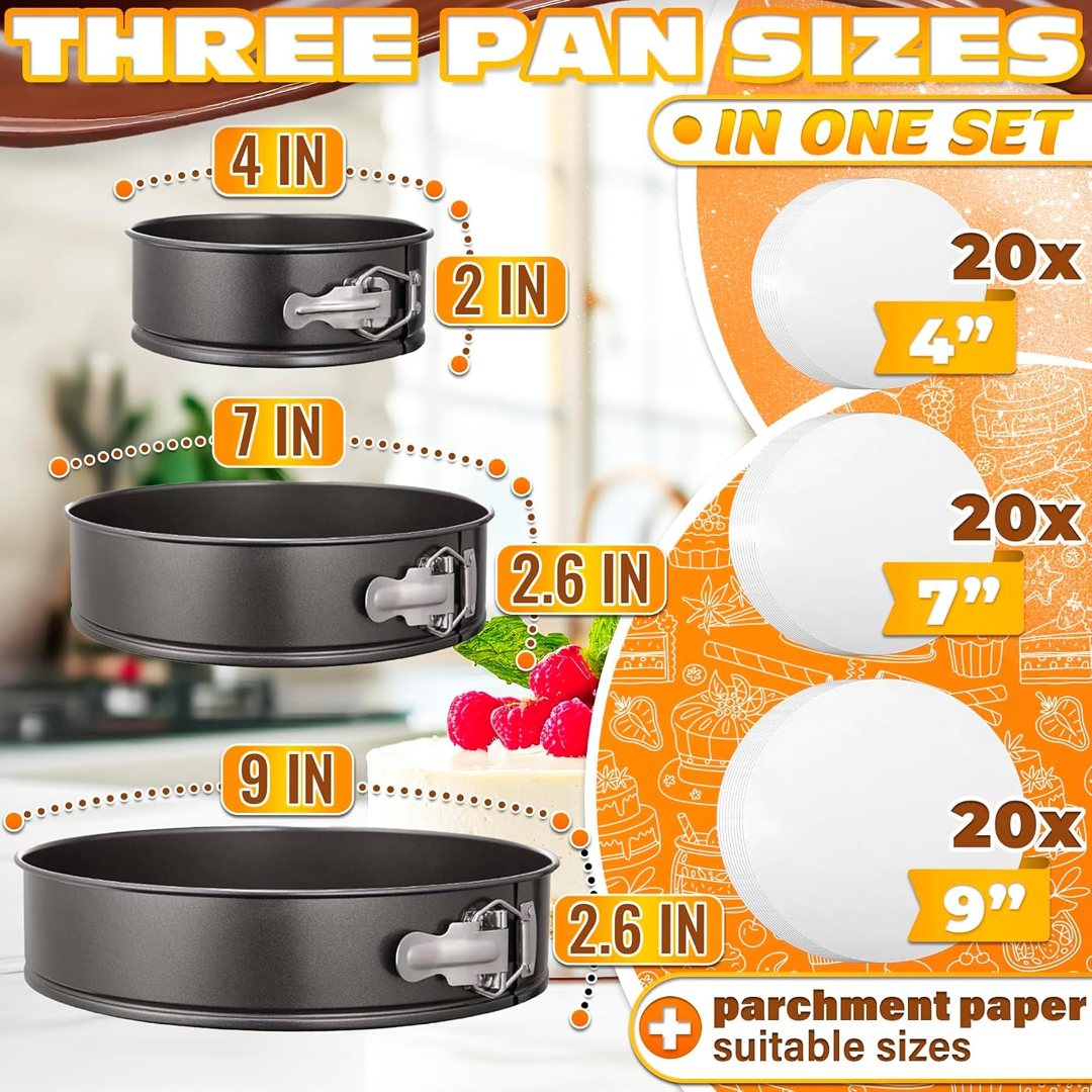 Springform Pan Set of 3, 4 7 9 Inch Nonstick Round Cheesecake Pans, view 3
