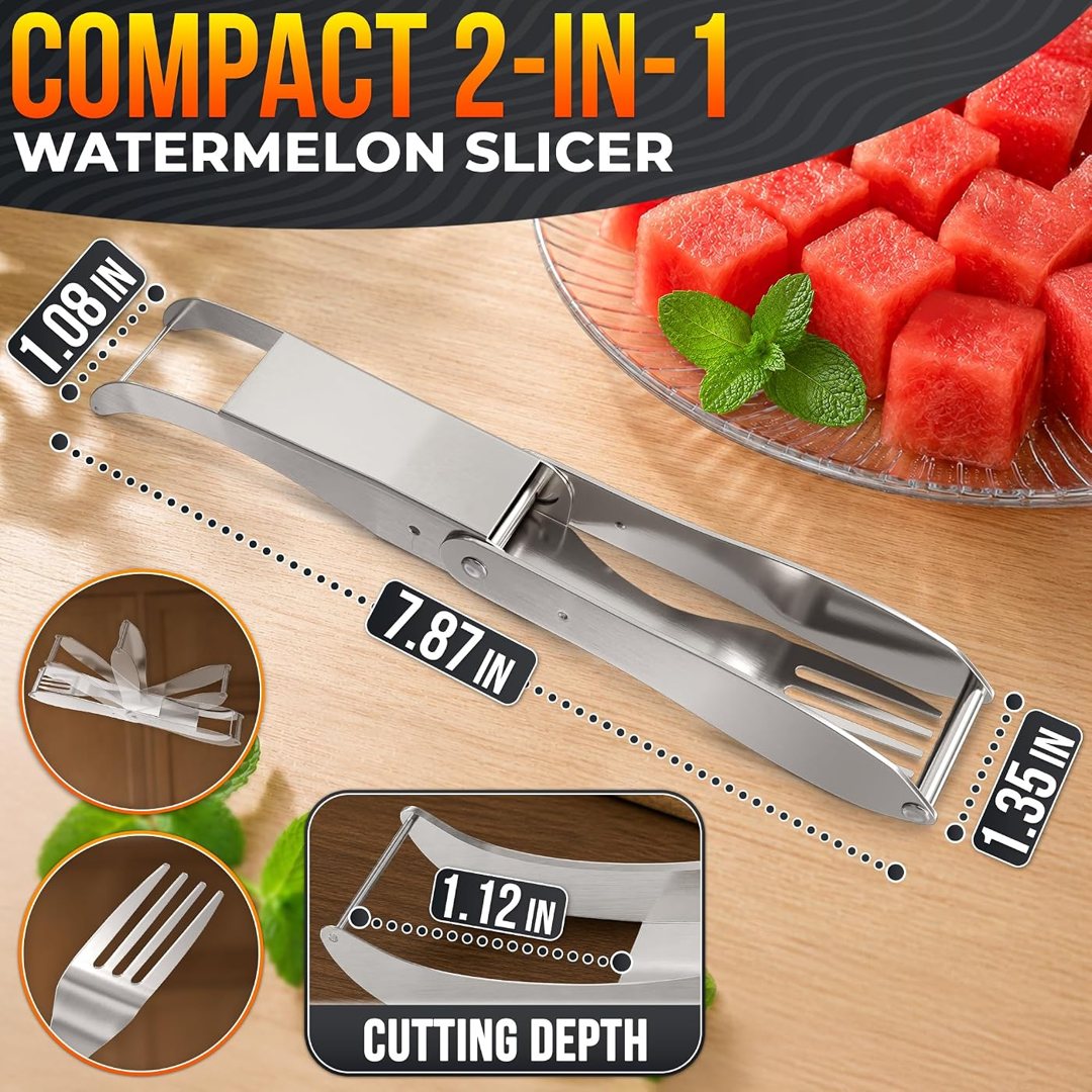Watermelon Cutter Slicer Tool 2-in-1, Retractable Fork, 304 Steel, view 3