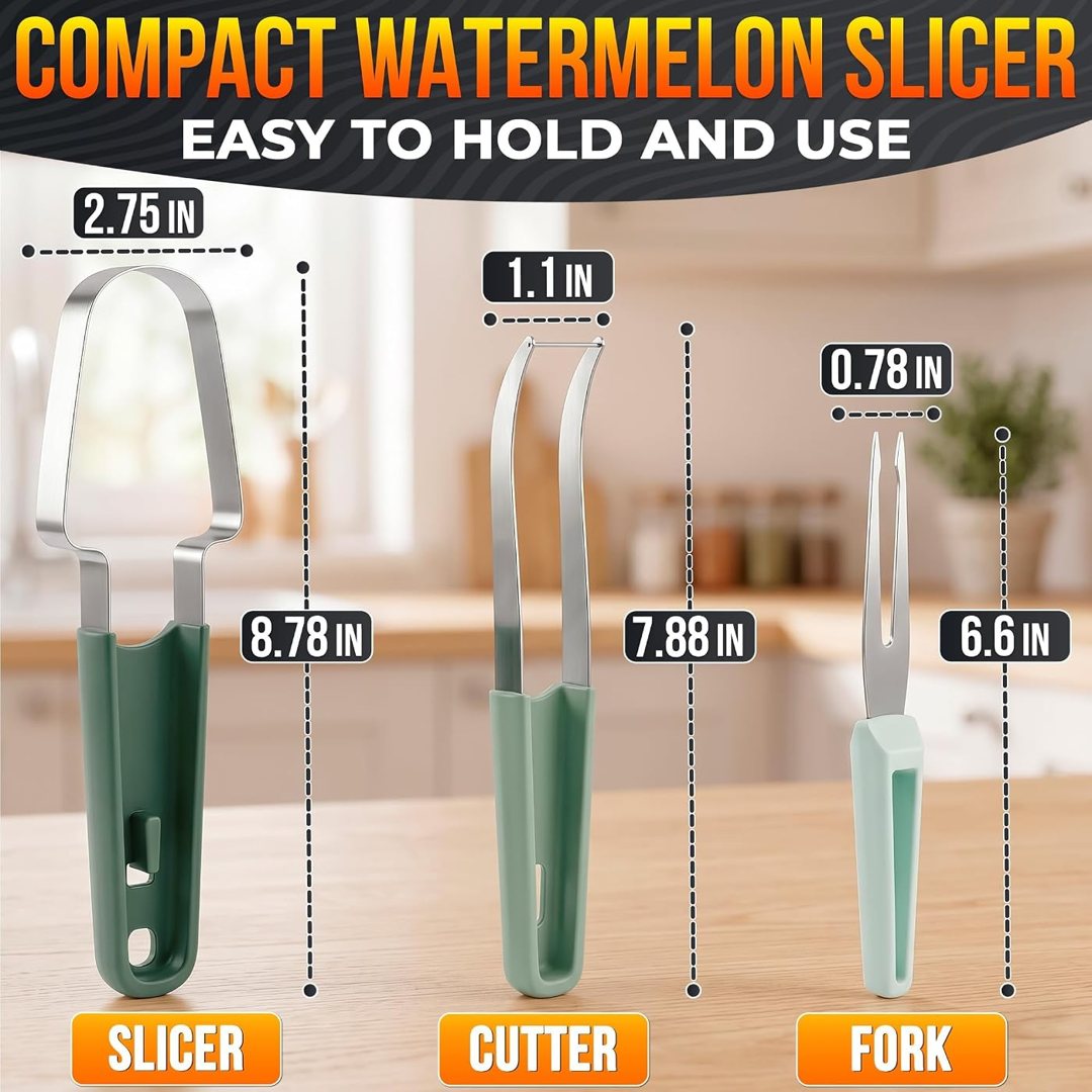 Watermelon Cutter Slicer Tool 3-in-1, Stainless Steel, for Picnics, view 3