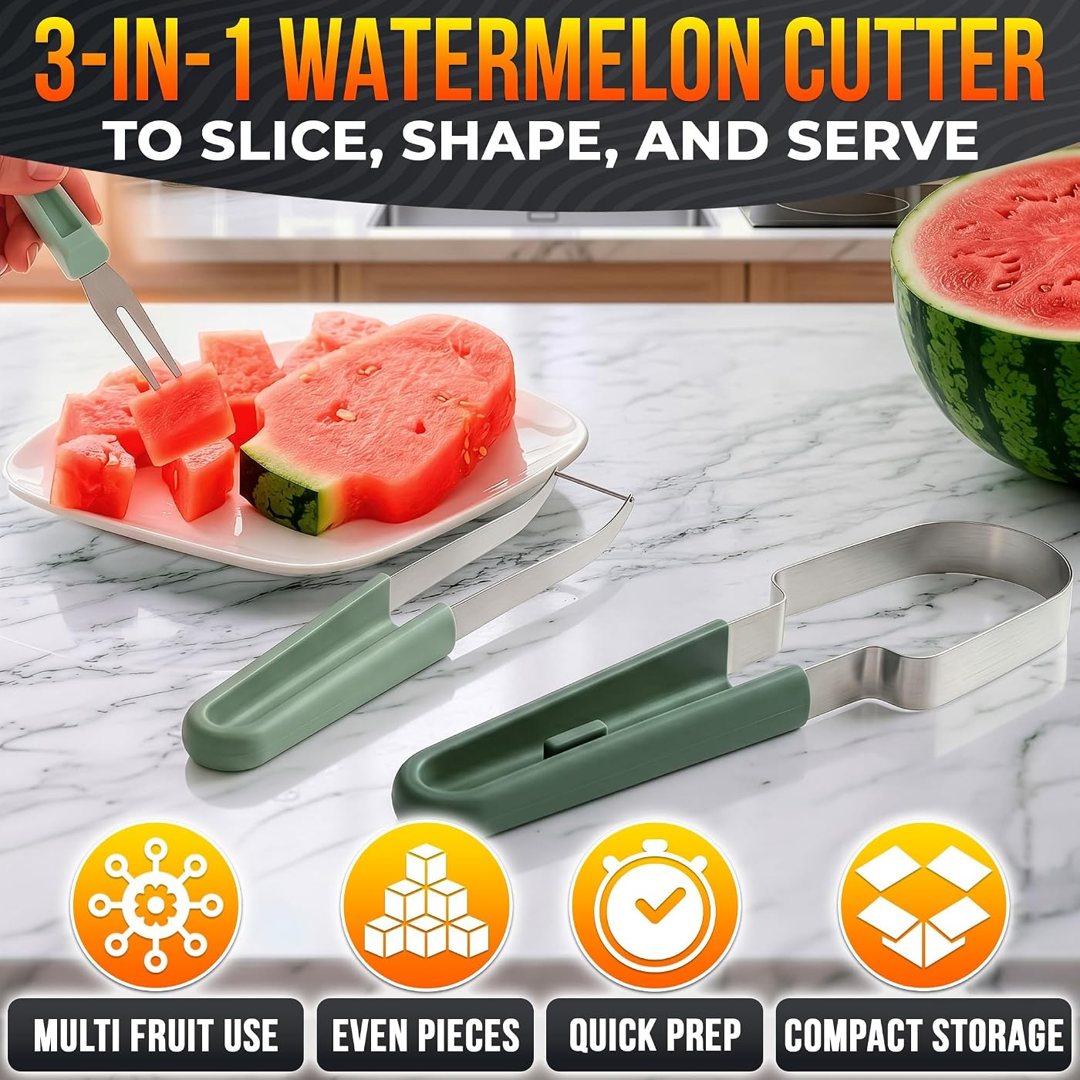 Watermelon Cutter Slicer Tool 3-in-1, Stainless Steel, for Picnics, view 5