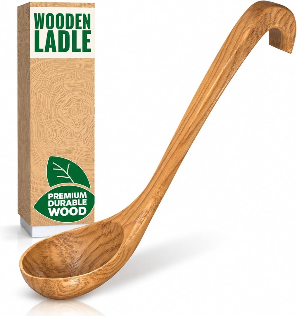 Wooden Soup Ladle 10.8 x 2.8 Inch, Long Handle Spoon with Hook End, view 2