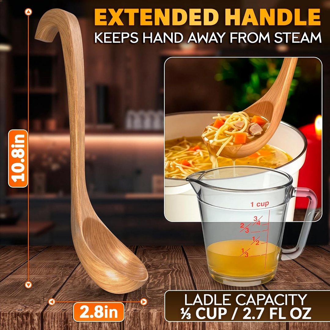 Wooden Soup Ladle 10.8 x 2.8 Inch, Long Handle Spoon with Hook End, view 3