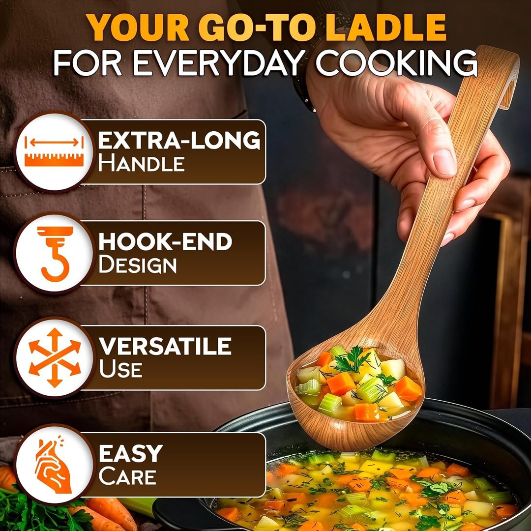 Wooden Soup Ladle 10.8 x 2.8 Inch, Long Handle Spoon with Hook End, view 5